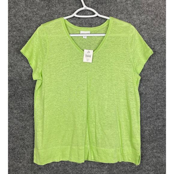 J. Jill Love Linen Top Women's Medium Lime Green Verbena MP Petite - Picture 1 of 7